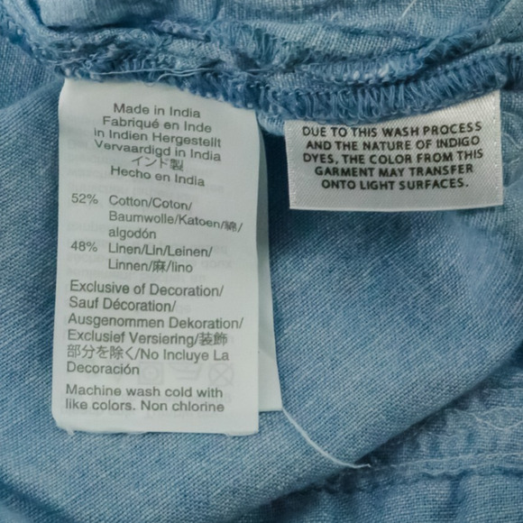 Point Sur Size Large L Chambray Lace Trim Long Sleeve Cotton Linen Tunic Top - Picture 6 of 8